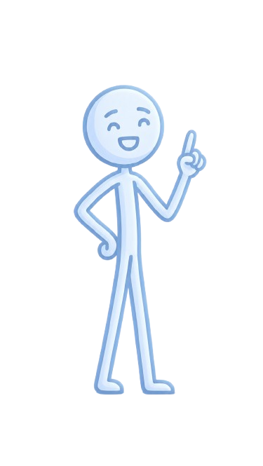 Character pointing toward the framework